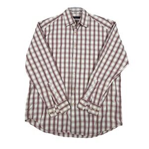 Zegna Sport Shirt Mens XL Orange Plaid Button Up Long Sleeve Adult Men